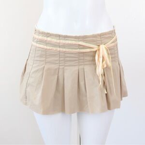 2000s Khaki Pleated Skirt w/ Ribbon Tie